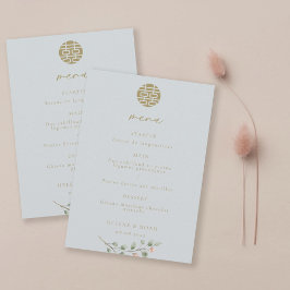 Dusty Blue Eucalyptus Elegant Chinese Bröllop Menu Inbjudningar