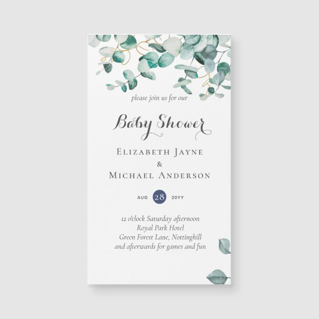 Dusty Blue Eucalyptus Greenery BABY SHOWER Inbjudn (Framsida)