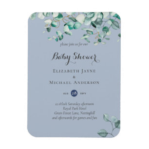 Dusty Blue Eucalyptus Greenery BABY SHOWER Inbjudn Magnet