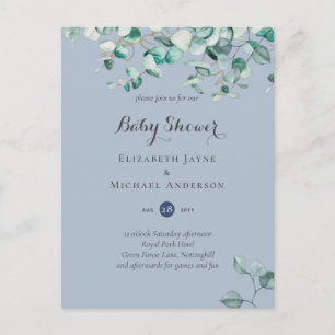 Dusty Blue Eucalyptus Greenery BABY SHOWER Inbjudn Vykort