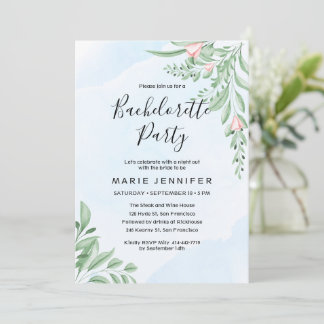 Dusty Blue Eucalyptus Greenery Bachelorette Party Inbjudningar