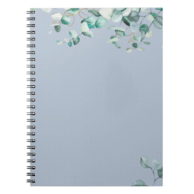 Dusty Blue Eucalyptus Greenery Blank TEMPLATE Anteckningsbok (Framsidan)