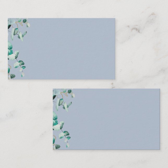 Dusty Blue Eucalyptus Greenery Blank TEMPLATE Visitkort (Fram/baksida)