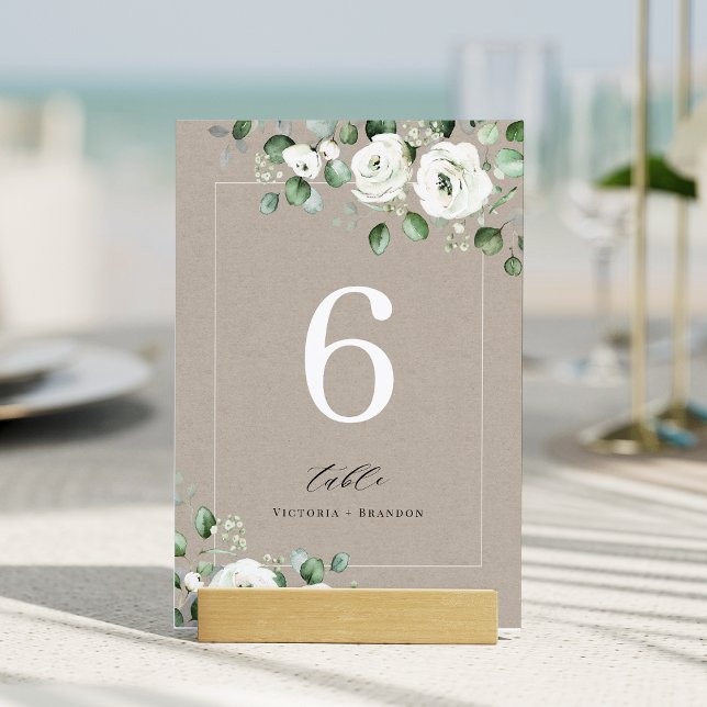 Dusty blue eucalyptus greenery blommigt bröllop bordsnummer (Dusty blue eucalyptus greenery floral wedding table number)
