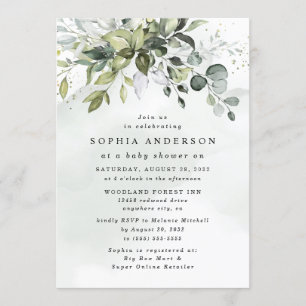 Dusty Blue Eucalyptus Greenery Boho Baby Shower Inbjudningar