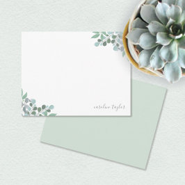 Dusty Blue Eucalyptus Greenery Boho Stationery Anteckningskort
