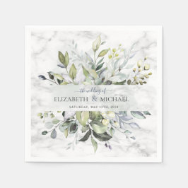 Dusty Blue Eucalyptus Greenery Botanical Marble Pappersservett