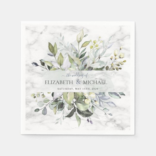 Dusty Blue Eucalyptus Greenery Botanical Marble Pappersservett (Framsidan)