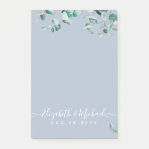 Dusty Blue Eucalyptus Greenery Bröllop Post-it Block