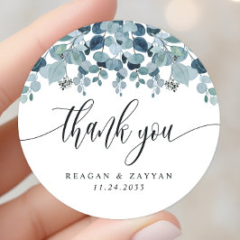 Dusty Blue Eucalyptus Greenery Bröllop Tack Runt Klistermärke