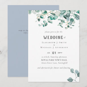 Dusty Blue Eucalyptus Greenery BUDGET BRÖLLOP Inbjudningar