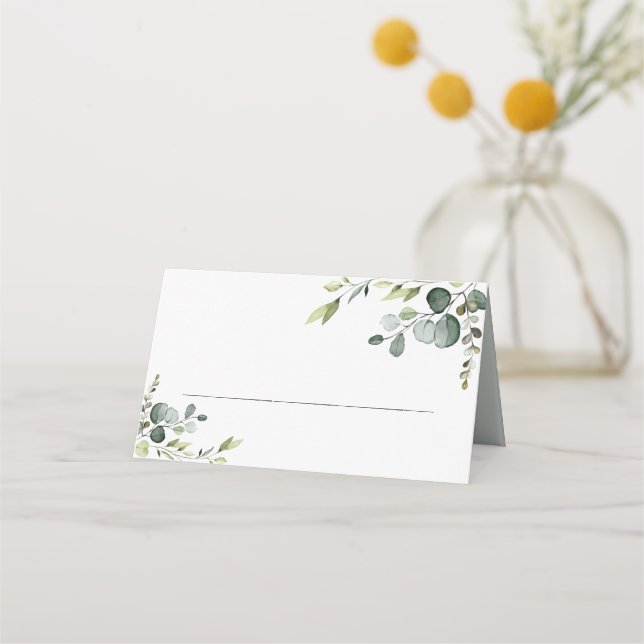 Dusty Blue Eucalyptus Greenery Foltyt Card Placeringskort (Framsida)