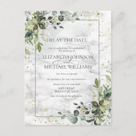 Dusty Blue Eucalyptus Greenery Marble Delay Date Vykort