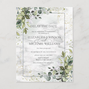 Dusty Blue Eucalyptus Greenery Marble Delay Date Vykort