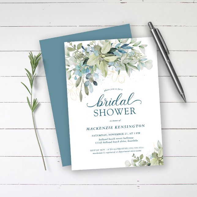 Dusty Blue Eucalyptus Greenery Möhippa Inbjudningar (Skapare uppladdad)