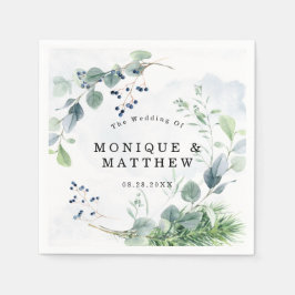 Dusty Blue Eucalyptus Greenery Rustic Bröllop Pappersservett