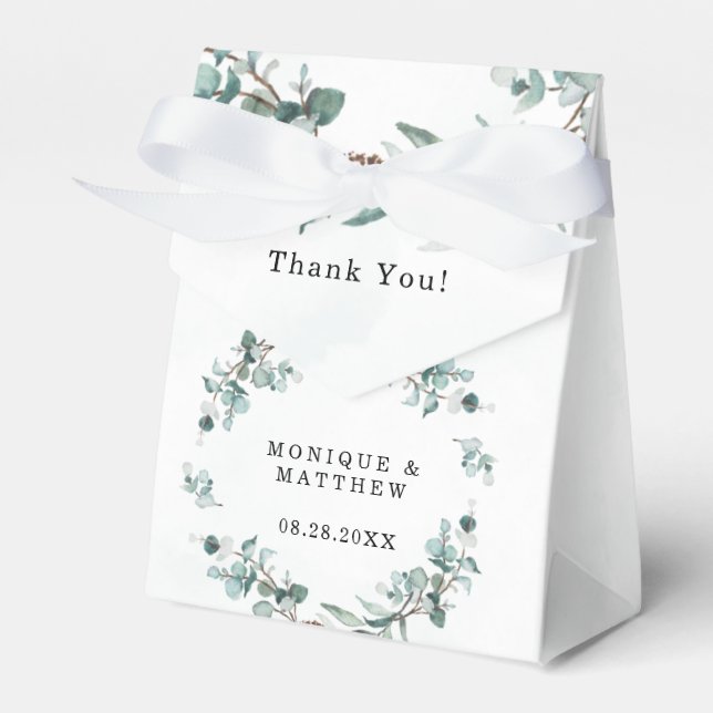 Dusty Blue Eucalyptus Greenery Rustic Bröllop Presentaskar (Framsidan Sidan)