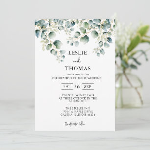 Dusty Blue Eucalyptus Greenery Succulent Bröllop Inbjudningar