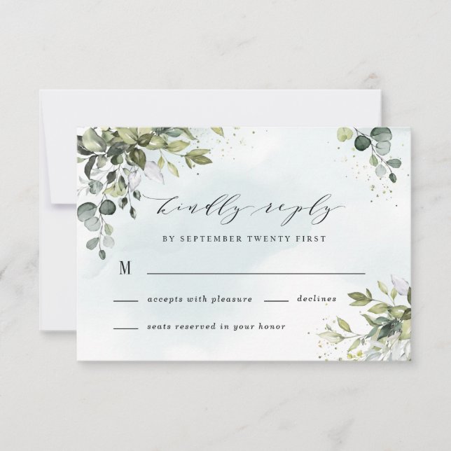 Dusty Blue Eucalyptus Greenery Succulent Bröllop OSA Kort (Framsida)