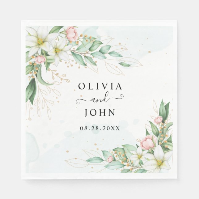 Dusty Blue Eucalyptus Greenery Succulent Bröllop Pappersservett (Framsidan)