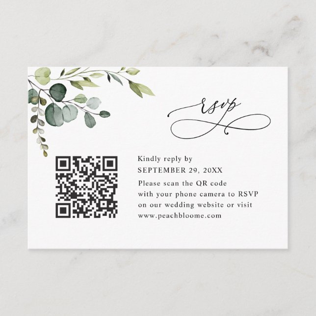 Dusty Blue Eucalyptus Greenery Wedding RSVP Card Inbjudningar (Framsida)