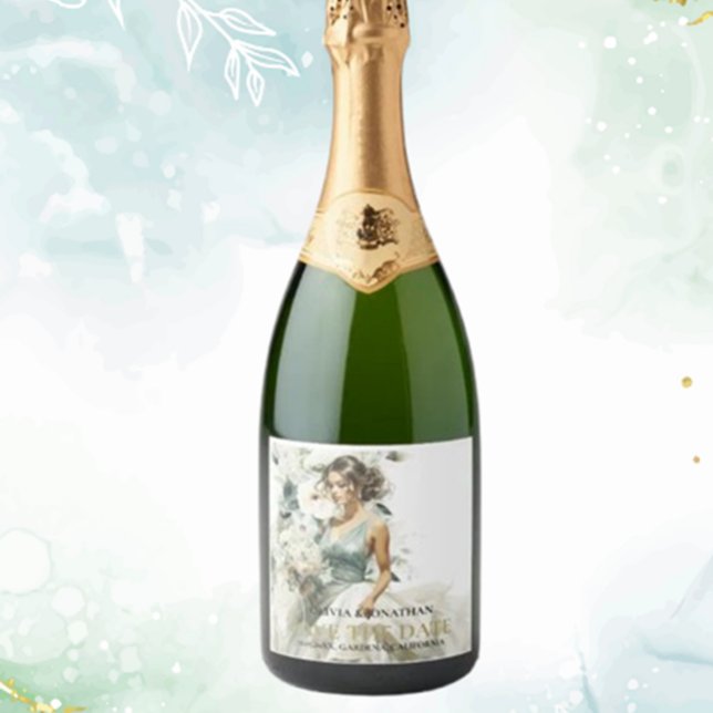 Dusty Blue Eucalyptus Greeney Bröllop (Personalize your wedding with a dusty blue eucalyptus greenery sparkling wine label)