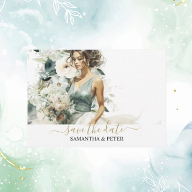 Dusty Blue Eucalyptus Guld OSA Kort (Set the tone for your special day with our Dusty Blue Eucalyptus Gold RSVP card)