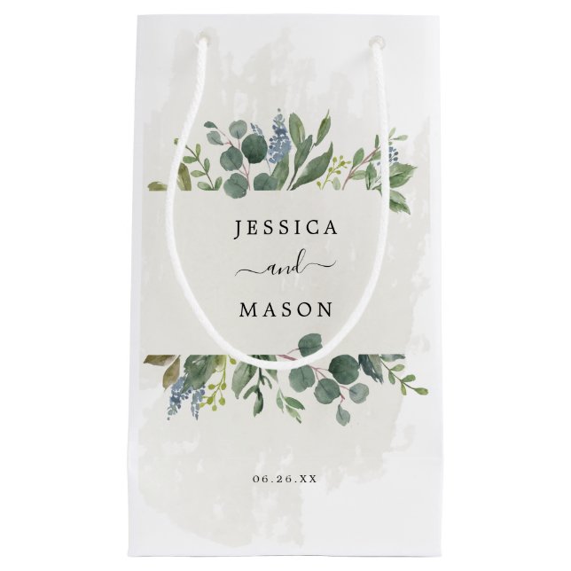 Dusty Blue Eucalyptus Hotel Bröllop Gift Bag (Framsidan)