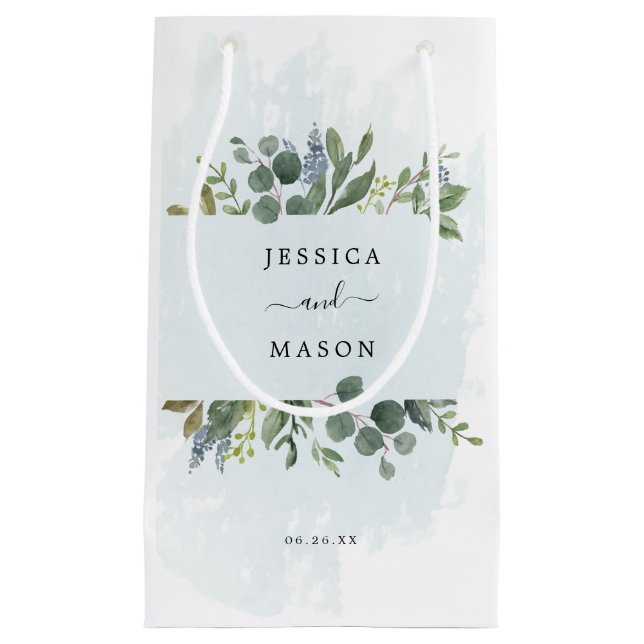 Dusty Blue Eucalyptus Hotel Bröllop Gift Bag (Framsidan)