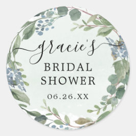 Dusty Blue Eucalyptus Kuvert Favor Stickers Runt Klistermärke