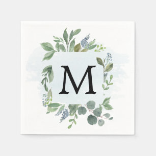 Dusty Blue Eucalyptus Monogram Cocktail Napkin Pappersservett