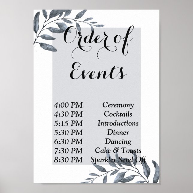 Dusty Blue Eucalyptus Order of Events Poster (Framsidan)