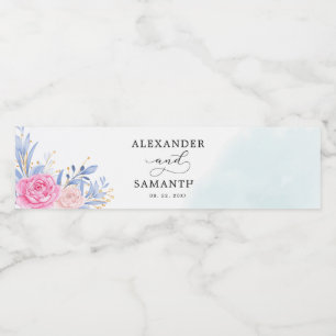  Dusty Blue Eucalyptus Ro Blommigt Bröllop Vattenflaskor Etikett