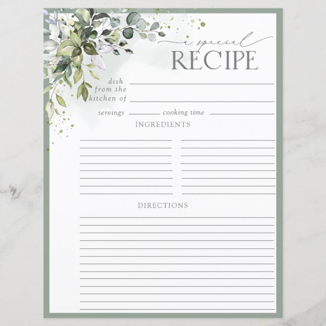 Dusty Blue Eucalyptus Shower Recipe Binder Page (Framsida)