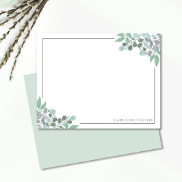 Dusty Blue Eucalyptus Vines Thin Gräns Stationery Anteckningskort