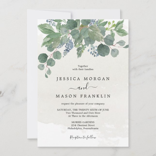 Dusty Blue Eucalyptus Wedding Card Inbjudningar (Framsida)