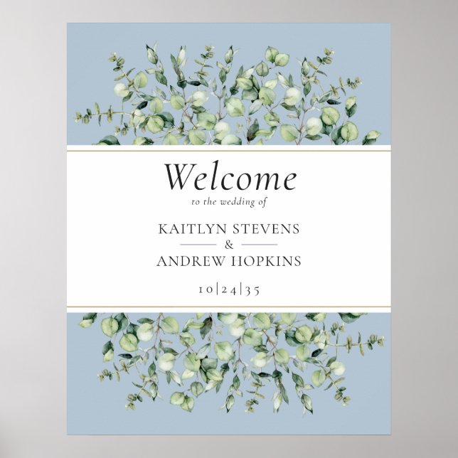 Dusty Blue Eucalyptus Wedding Welcome  Poster (Framsidan)
