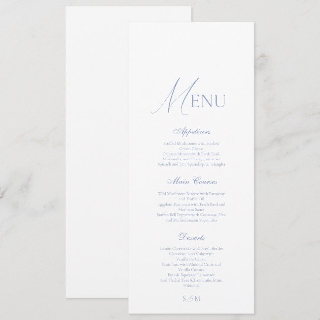 Dusty Blue Fine Art Elegant Wedding Menu Card Inbjudningar (Fram/baksida)