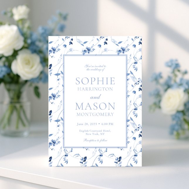 Dusty Blue Fine Art Floral Wedding Invitation Inbjudningar (Skapare uppladdad)