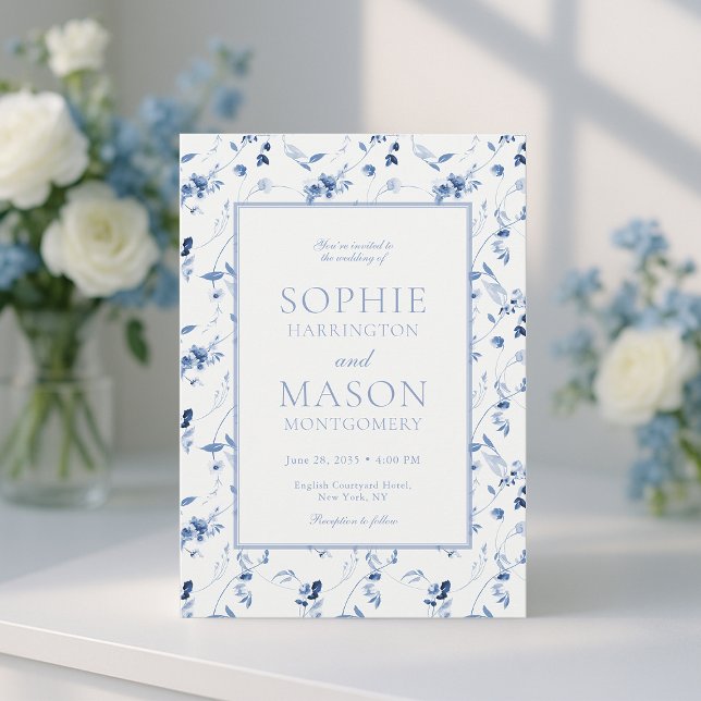 Dusty Blue Fine Art Floral Wedding Invitation Inbjudningar (Skapare uppladdad)