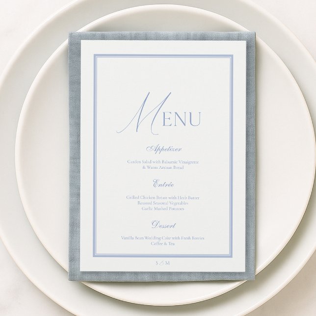 Dusty Blue Fine Art Floral Wedding Menu Card Inbjudningar (Skapare uppladdad)