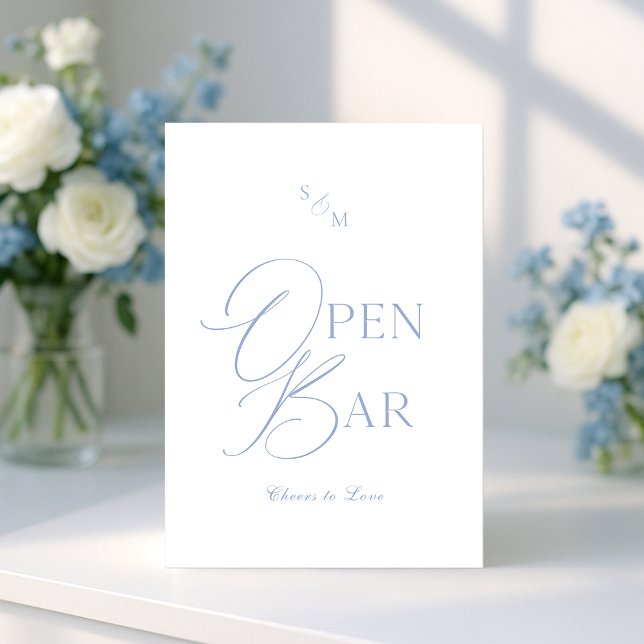 Dusty Blue Fine Art Open Bar Sign with Calligraphy Inbjudningar (Skapare uppladdad)