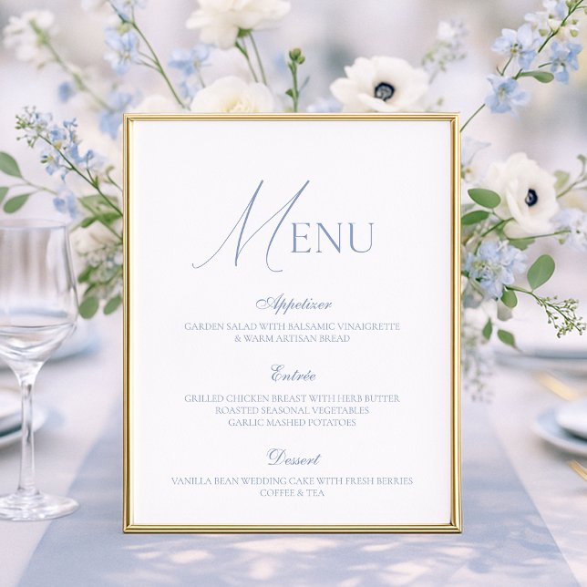 Dusty Blue Fine Art Wedding Menu Card (Skapare uppladdad)