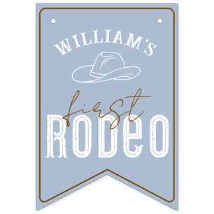 Dusty Blue First Rodeo Photo Banner - Western 1:a Vimplar