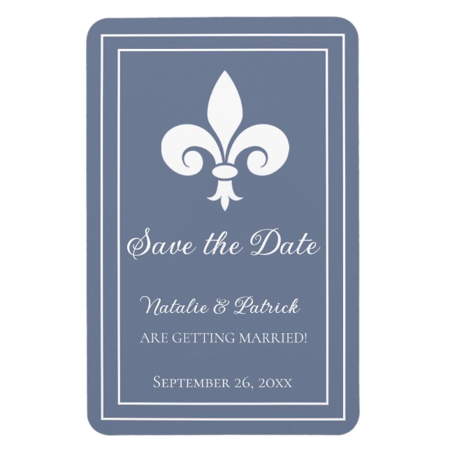 Dusty Blue Fleur de Lis Spara datum magneter (Vertikal)