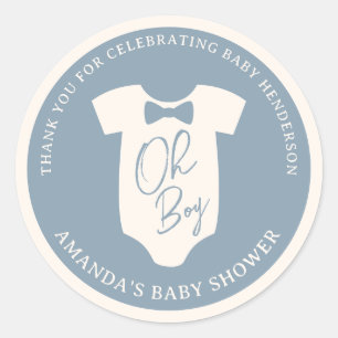 Dusty Blue Flibåge Baby Shower Runt Klistermärke