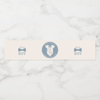 Dusty Blue Flitig Baby Baby Shower Vattenflaska Etikett