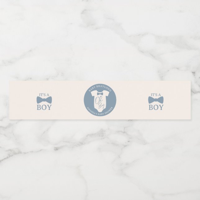 Dusty Blue Flitig Baby Baby Shower Vattenflaska Etikett (Singel etikett)