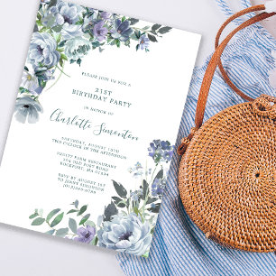 Dusty Blue Floral 21:a födelsedagspartiet Inbjudningar
