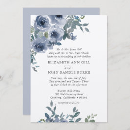 Dusty Blue Floral and Grey Formal Wedding Invite Inbjudningar
